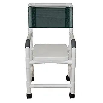 Shower chair 18" internal width, 3" twin casters, with soft seat complete, no commode opening 300 lbs wt cap