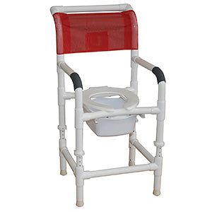 100 Series - Homecare Needs - Adjustable height shower chair 18" internal width,open front seat with 10 qt slide out commode pail, NO CASTERS, 250 lbs wt cap