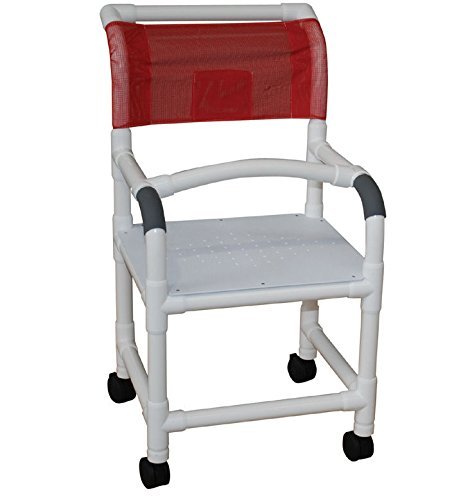 Shower chair 18" internal width, open front seat, NO CASTERS, flatstock seat with drain holes, 300 lbs wt cap