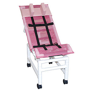 Pediatric Series - Reclining bath/shower chair (LARGE), w/dual base & casters / head bolster, 180 lbs wt cap