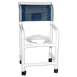 Echo Shower chair 18" internal width, 3" twin casters 250 lb. capacity , folding footrest, lap security bar, 10 quart pail