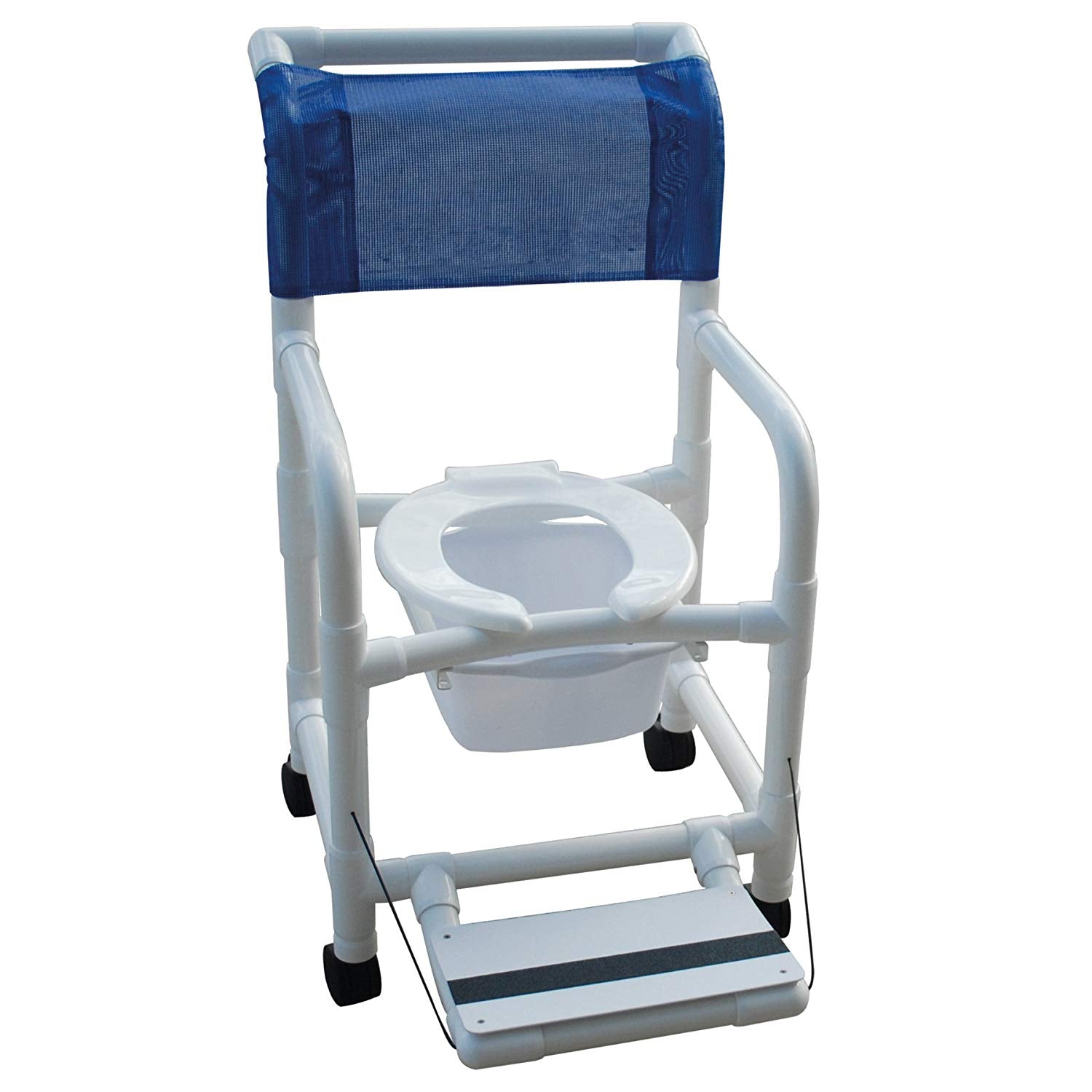 Echo Shower chair 18" internal width, 3" twin casters 250 lb. capacity , 10 quart pail, folding footrest