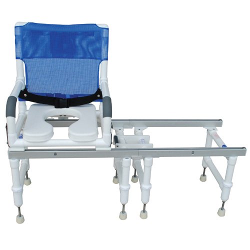 Echo stationary sliding / transfer chair with open front soft seat, double drop arms and mesh back