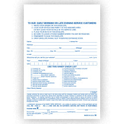 After Hours Envelope, Verbal Service Estimate & Parts Return 100 / PK