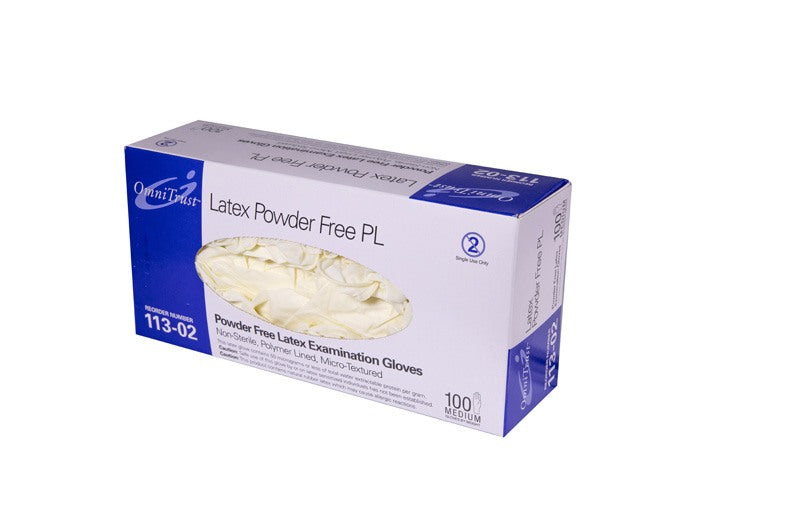 OmniTrust Latex Powder Free PL Examination Gloves - Size: Small