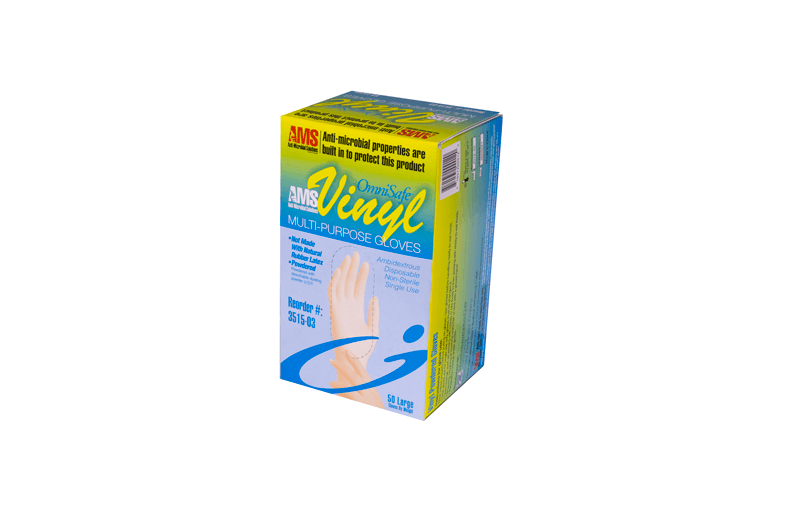 OmniShield Food Service Powdered Clear Vinyl Gloves with AMS TECHNOLOGY - Size: Large