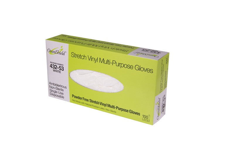 OmniShield Vinyl White Powder Free GPM Stretch Multi Purpose Gloves - Size: Large