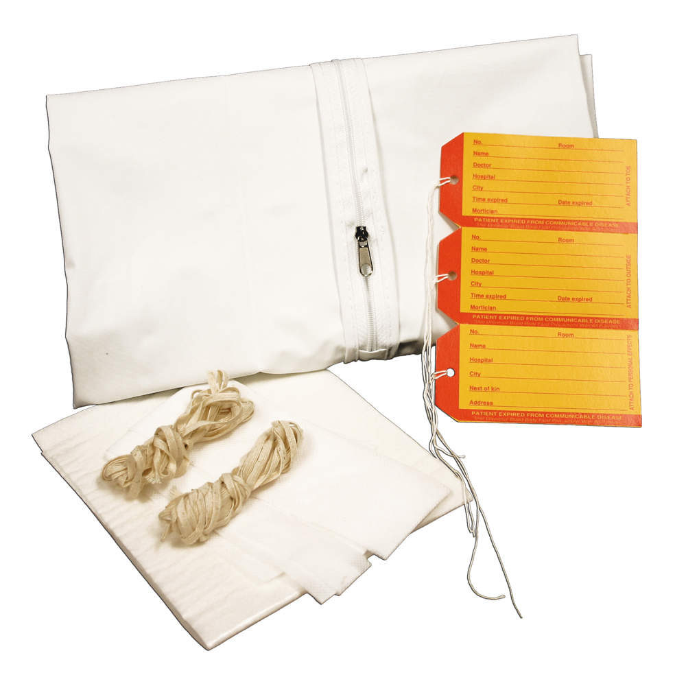 CADAVER BAG PEDIATRIC KIT STRAIGHT ZIPPER WHITE VINYL 28" X 46" - 10 PER CASE