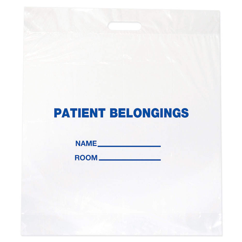 PATIENT BELONGINGS BAG PUNCH OUT HANDLE CLEAR PLASTIC 20" X 23" X 4" - 500 PER CASE