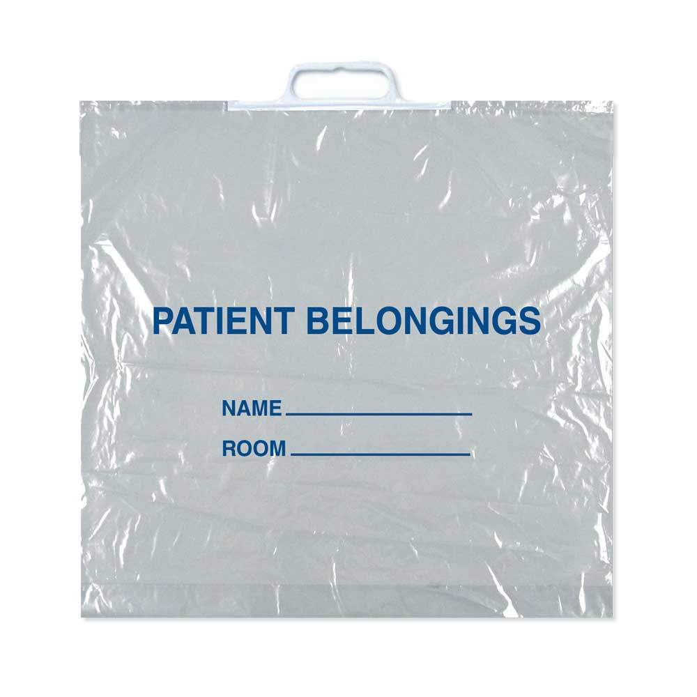 PATIENT BELONGINGS BAG RIGID HANDLE CLEAR PLASTIC 18-1/2"X20"X3-1/2" 250 PER CASE