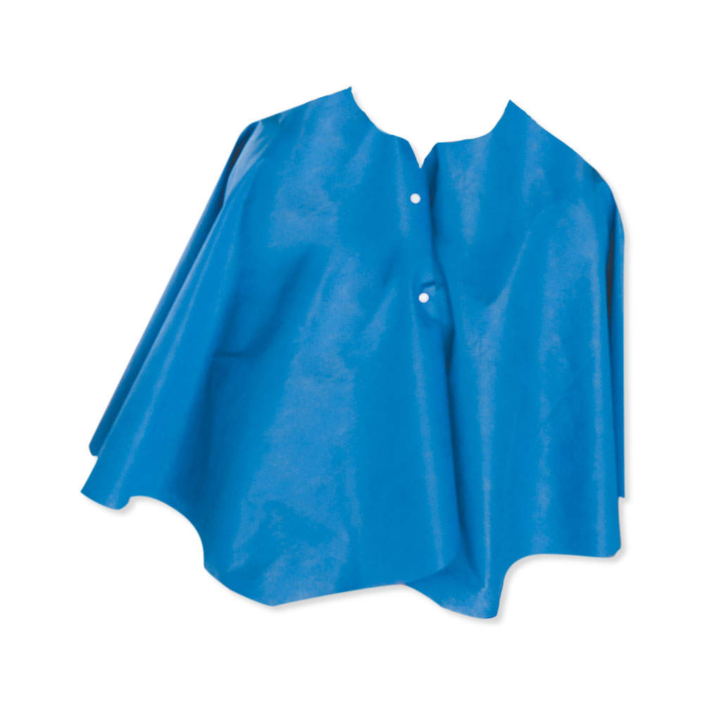 DISPOSABLE MAMMOGRAPHY CAPE WITH SNAP CLOSURE|OVERSIDED SIDE-OPENING BLUE NON-WOVEN 45"X48" - 50 PER CASE