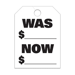 Hang Tags - Was Now - Large, White 50 / PK