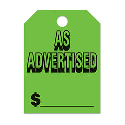 Hang Tags - As Advertised - Large, Green 50 / PK
