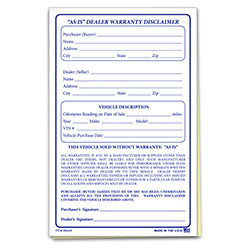 "As Is" Dealer Warranty Disclaimer - 2 Part 100 / PK