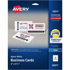 Avery&reg; Printable Business Cards with SureFeed 97 Brightness - 8 1/2" x 11" - 80 lb Basis Weight - 216 g/m&#178; Grammage - Matte - Perforated, Smooth Edge, Recyclable, Biodegradable, Uncoated, Printable, Anti-jam, Double-sided, Smudge-free - White - 5
