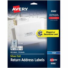 Avery&reg; Gold Foil Mailing Labels 3/4" Width x 2 1/4" Length - Permanent Adhesive - Rectangle - Inkjet - Silver - Paper - 30 / Sheet - 10 Total Sheets - 300 Total Label(s) - 300 / Pack