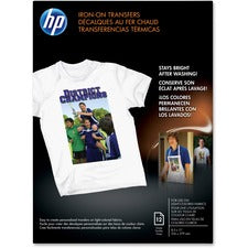 HP Inkjet Iron-On Transfers 91 Brightness - Letter - 8 1/2" x 11" - White - 12 / Pack