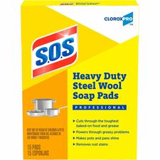 CloroxPro&trade; S.O.S&reg; Steel Wool Soap Pads For Multi Surface - Pad - 4" Length x 5" Width - Heavy Duty - Blue - 15 / Box