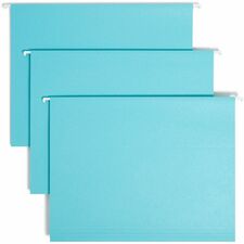 Smead Colored 1/5 Tab Cut Letter Recycled Hanging Folder 8 1/2" x 11" - Top Tab Location - Assorted Tab Position - 11 pt. - Aqua - 10% Recycled - 25 / Box