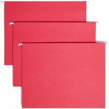 Smead Colored 1/5 Tab Cut Letter Recycled Hanging Folder 8 1/2" x 11" - Top Tab Location - Assorted Tab Position - 11 pt. - Vinyl - Red - 10% Recycled - 25 / Box