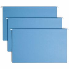 Smead Colored 1/5 Tab Cut Legal Recycled Hanging Folder 8 1/2" x 14" - Top Tab Location - Assorted Tab Position - 11 pt. - Blue - 10% Recycled - 25 / Box