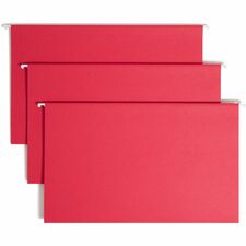 Smead Colored 1/5 Tab Cut Legal Recycled Hanging Folder 8 1/2" x 14" - Top Tab Location - Assorted Tab Position - 11 pt. - Red - 10% Recycled - 25 / Box