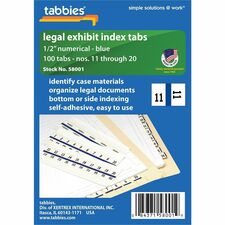 Tabbies Legal Index Divider Tabs 10 Printed Tab(s) - Digit - 11-20 - 8.5" Divider Width x 11" Divider Length - Letter - 7 Hole Punched - White Paper Divider - Punched, Laminated Tab - 100 / Pack