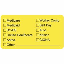 Tabbies Medical Office Insurance Check Labels 1 3/4" Width x 3 1/4" Length - Yellow - 250 / Roll