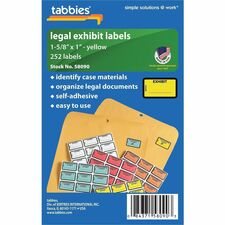 Tabbies Color-coded Legal Exhibit Labels 1 5/8" Width x 1" Length - Yellow - 252 / Pack