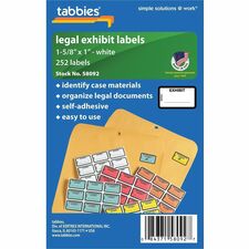 Tabbies Color-coded Legal Exhibit Labels 1 5/8" Width x 1" Length - White - 252 / Pack