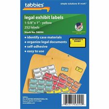 Tabbies Plaintiff's Exhibit Legal File Labels 1 5/8" Width x 1" Length - Yellow - 252 / Pack