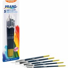 Prang Multipurpose Hobby Brush Set Assorted - Wood Red Handle - Aluminum Ferrule - 5 / Set