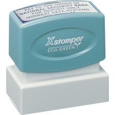 Xstamper Custom Endorsement Pre-inked Stamp Custom Message Stamp - 1" Impression Width x 2" Impression Length - 50000 Impression(s) - Recycled - 1 Each