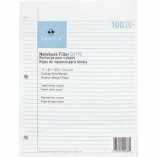 Sparco Notebook Filler Paper - Letter 100 Sheets - Ruled Red Margin - 16 lb Basis Weight - Letter - 8 1/2" x 11" Sheet Size - White Paper - Subject - 100 / Pack