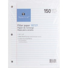 Sparco 3HP Filler Paper 150 Sheets - Wide Ruled Front Ruling - 16 lb Basis Weight - 8" x 10 1/2" Sheet Size - White Paper - Bleed-free - 150 / Pack