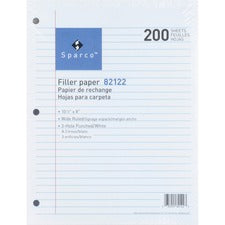 Sparco 3-hole Punched Filler Paper 200 Sheets - Wide Ruled Front Ruling - Ruled Red Margin - 16 lb Basis Weight - 8" x 10 1/2" Sheet Size - White Paper - Bleed-free - 200 / Pack