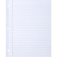 Sparco Ruled Filler Paper 100 Sheets - Wide Ruled Front Ruling - Ruled Red Margin - 20 lb Basis Weight - Letter - 8 1/2" x 11" Sheet Size - White Paper - Subject, Reinforced Edges - Recycled - 100 / Pack