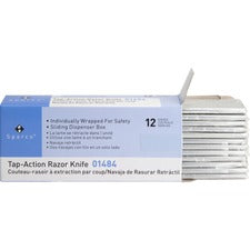 Sparco Tap Action Razor Knife Stainless Steel Blade - 1" Width x 3" Length - Retractable, Reversible - 12 / Box