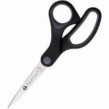 Sparco Straight Scissors w/Rubber Grip Handle 7" Overall Length - Straight - Stainless Steel - Pointed Tip - Black, Gray - 1 Each