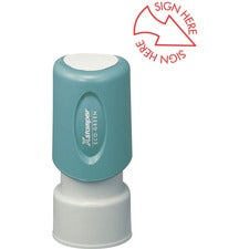 Xstamper Pre-inked SIGN HERE Round Stamp Message/Design Stamp - TOPS! - 0.63" Impression Diameter - 100000 Impression(s) - Pink - Recycled - 1 Each
