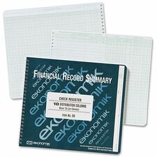 Ekonomik Check Register Forms 40 Sheet(s) - Wire Bound - 10" x 8.75" Sheet Size - 10 Columns per Sheet - White Sheet(s) - Green Print Color - Recycled - 1 Each