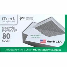 Mead White Security Envelopes Security - #6 3/4 - 6 1/2" Width x 3 5/8" Length - 20 lb - Gummed - White - Wove - 80 / Box