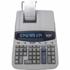 Victor 15706 Heavy-Duty Printing Calculator Clock, Date, Big Display, Independent Memory, 4-Key Memory, Sign Change - Power Adapter Powered - 2.8" Height x 8.8" Width x 12.5" Depth - Gray, Off White - 1 Each