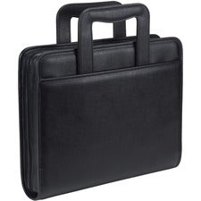 Samsill Letter Portfolio 8 1/2" x 11" - 3 Fastener(s) - 2" for Folder - 2 Exterior, Internal Pocket(s) - Vinyl, Leather, Metal, Nappa Leather - Black - Corner, Zipper Closure, Handle, Wrap-around, Snap Closure - 1 Each