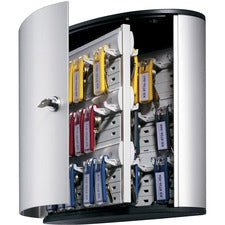DURABLE 54 Key Brushed Aluminum Cabinet 11.9" Width x 4.8" Depth x 11" Height - 1 x Front Open Door(s) - Security Lock - Silver - Metallic Silver - Aluminum