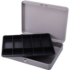 Sparco All-Steel Locking Cash Box with Tray 5 Bill - 5 Coin - Steel - Gray - 2" Height x 10.5" Width x 15" Depth