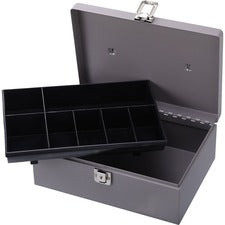 Sparco All-Steel Cash Box with Latch Lock 1 Bill - 6 Coin - Steel - Gray - 4" Height x 11" Width x 7.8" Depth
