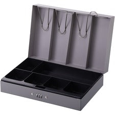 Sparco Steel Combination Lock Steel Cash Box 6 Coin - Steel - Gray - 3.2" Height x 11.5" Width x 7.8" Depth