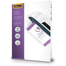Fellowes Legal-Size Glossy Thermal Laminating Pouches Sheet Size Supported: Legal - Laminating Pouch/Sheet Size: 9" Width x 3 mil Thickness - Type G - Glossy - for Document - Durable - Clear - 100 / Pack
