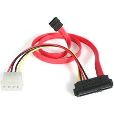 StarTech.com 18in SAS 29 Pin to SATA Cable with LP4 Power 1.50 ft Data Transfer Cable for Host Bus Adapter, RAID Controller, Storage Device - First End: 1 x 7-pin SATA - Male - Second End: 1 x LP4 Power - Male, 1 x 29-pin SFF-8482 SAS - Red - 1 Each